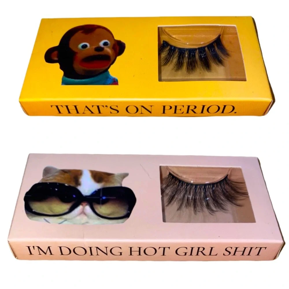 Loha Premium 3D Faux Mink Reusable Lashes 2 Pair Bundle in Meme Themed Boxes
